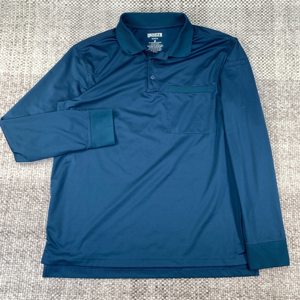 Duluth Trading Co Armachillo Polo Shirt Mens M Blue Long Sleeve Relaxed Cooling